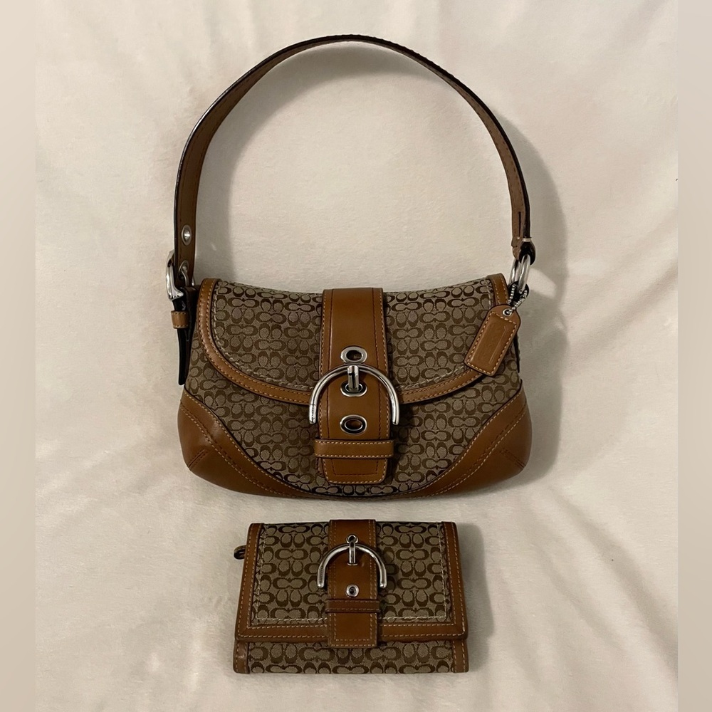 Coach Soho Signature Set Shoulder Bag and Wallet in Tan